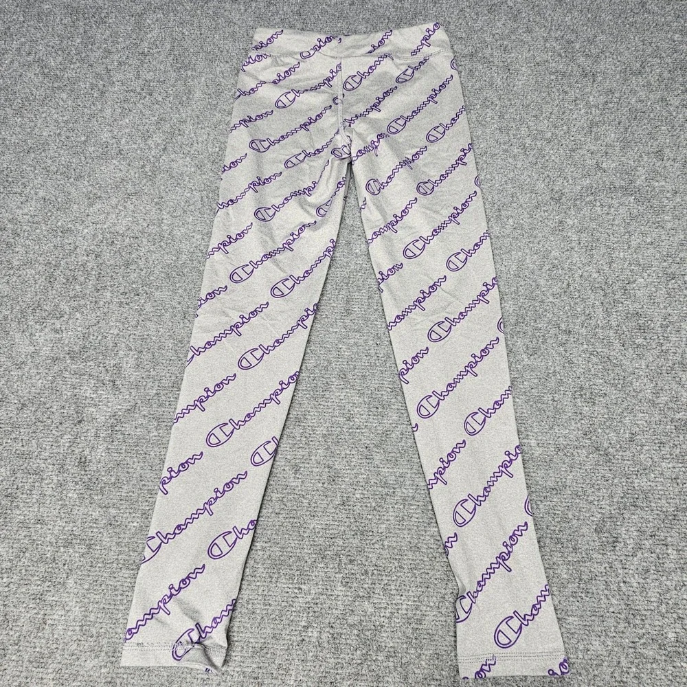 Champion Leggings Girls 10/12 Gray Purple Script Logo Retro Athletic Y2K Boho
